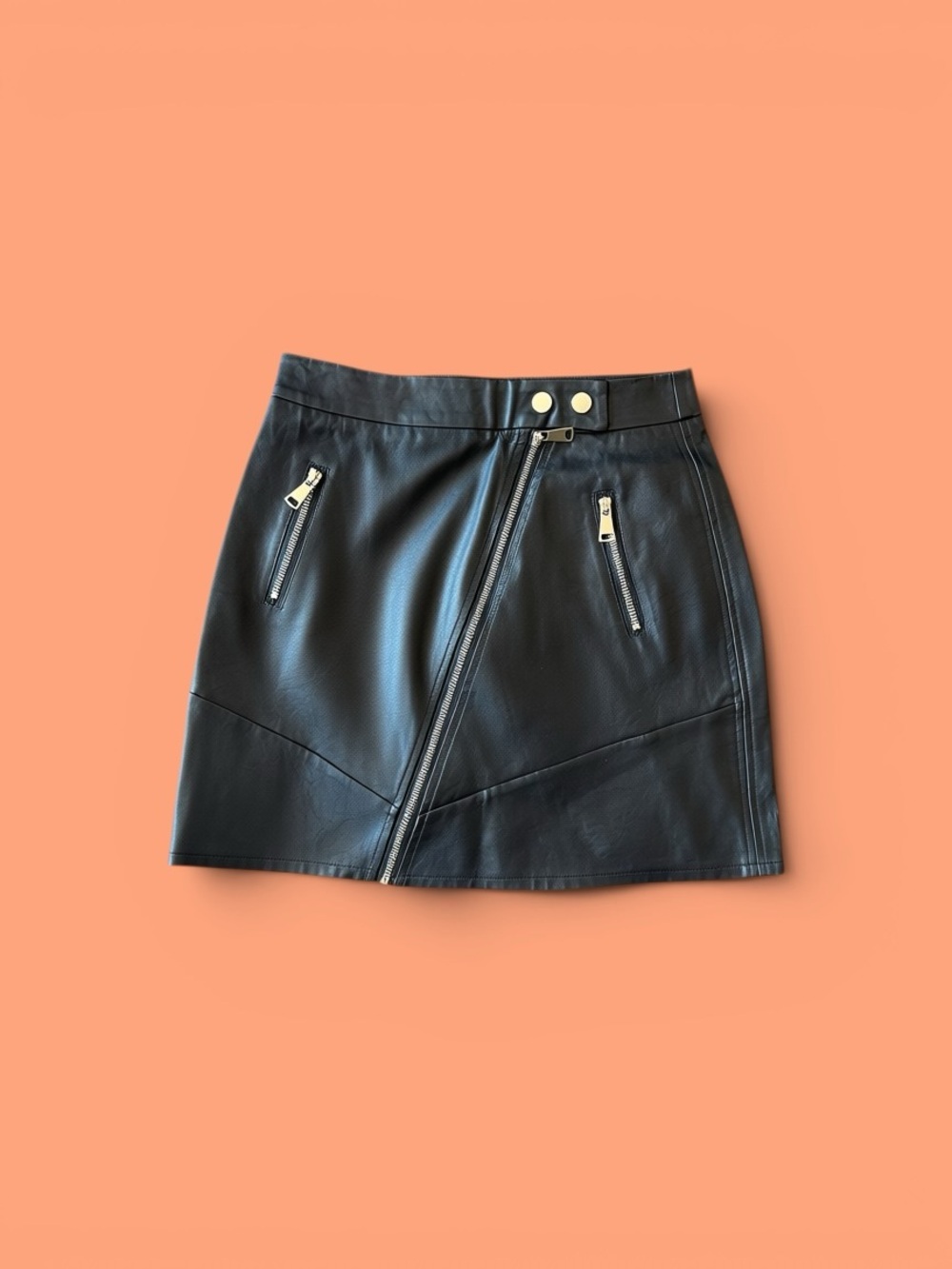 Kendall & Kylie Black Faux Leather Asymmetrical Zip Mini Skirt